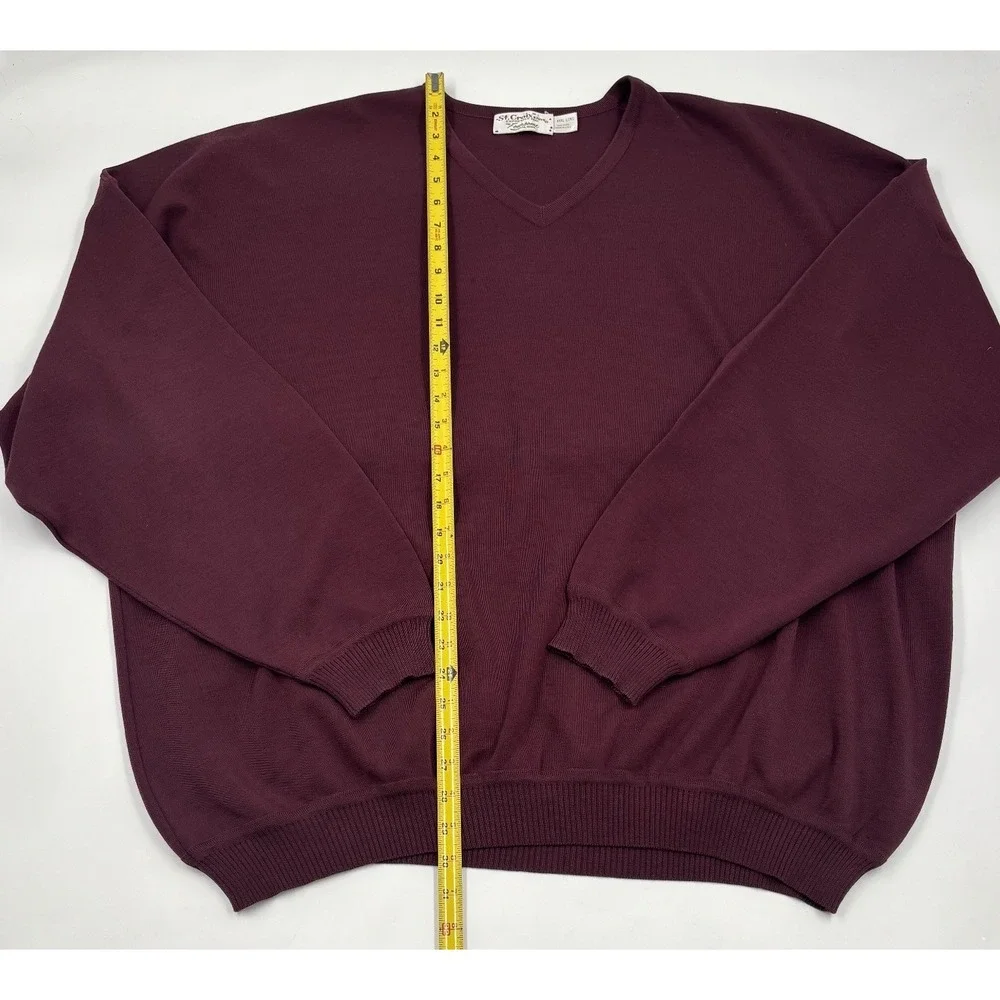 St. Croix Knits Men's XXXL Long Maroon Burgundy‎ Wool V-Neck Pullover Sweater